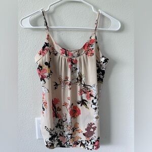 LOFT Cream Ruched Camisole with Floral Design